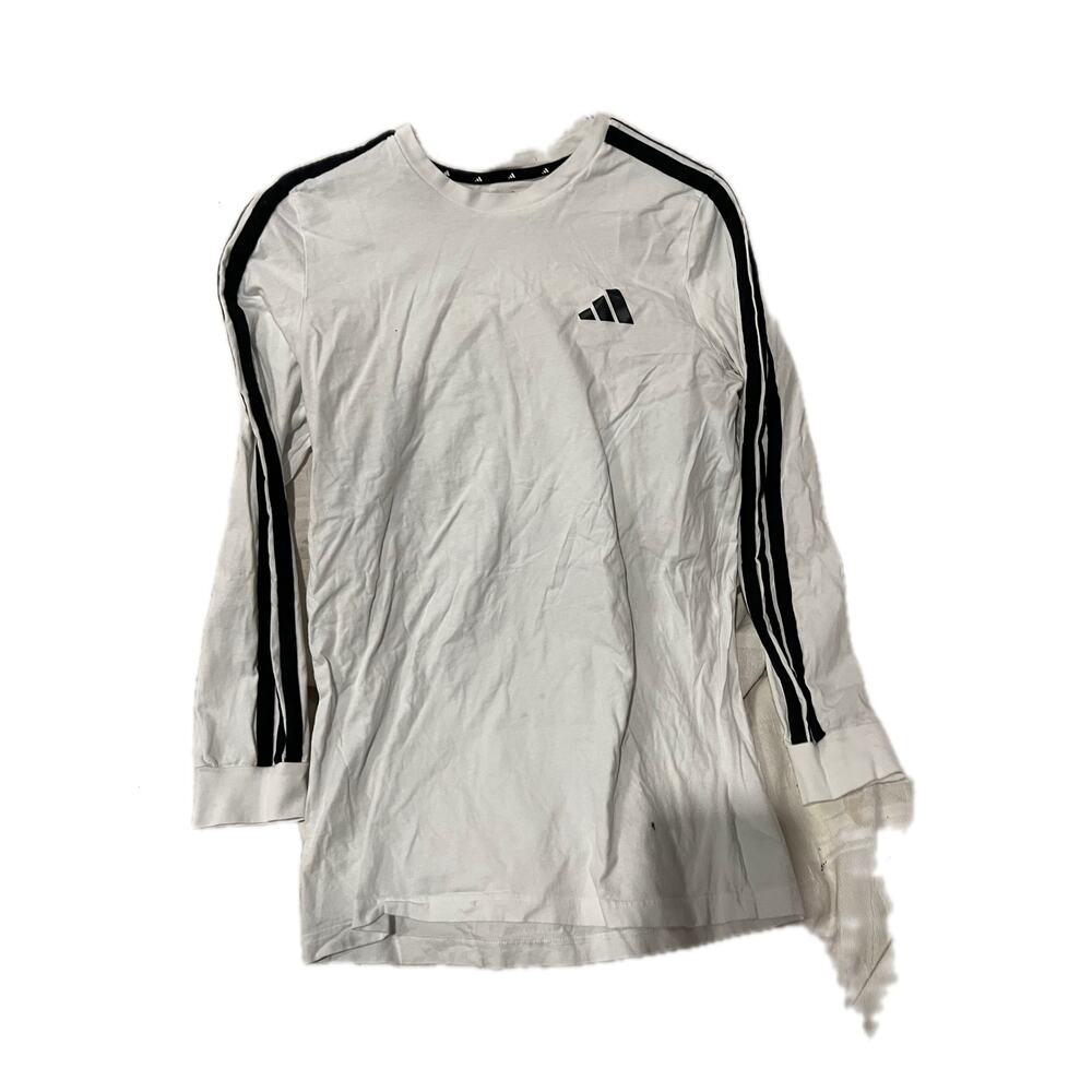 Adidas Three Strip White Long Sleeved Shirt Mens Med
